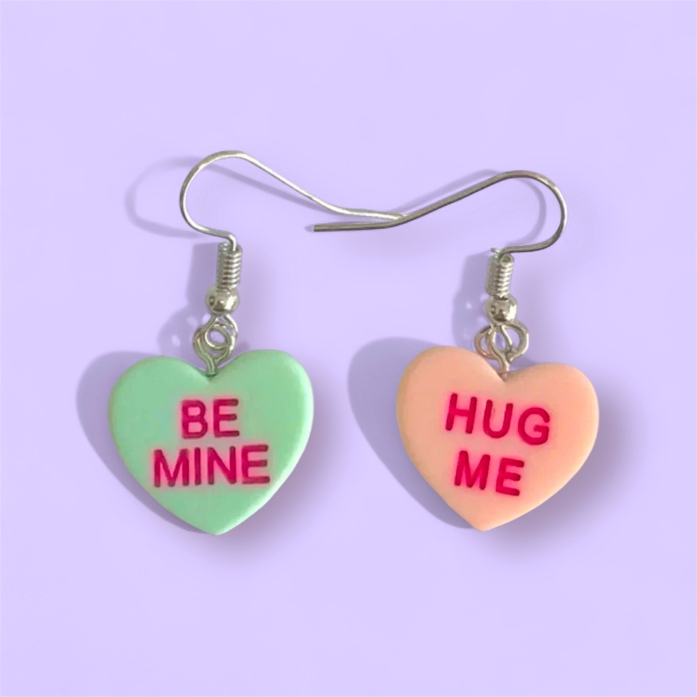 NEW Candy Heart Shaped Pastel Earrings, Valentines or Nostalgic Fun!! 🍬🍭💕